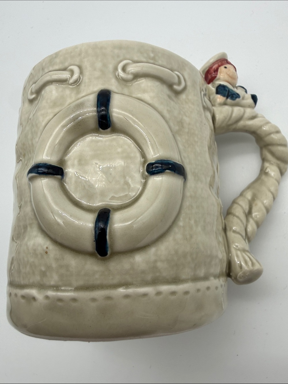 Vintage 1977 Enesco Sailor Nautical Rope Handle Ceramic Mug E-9205